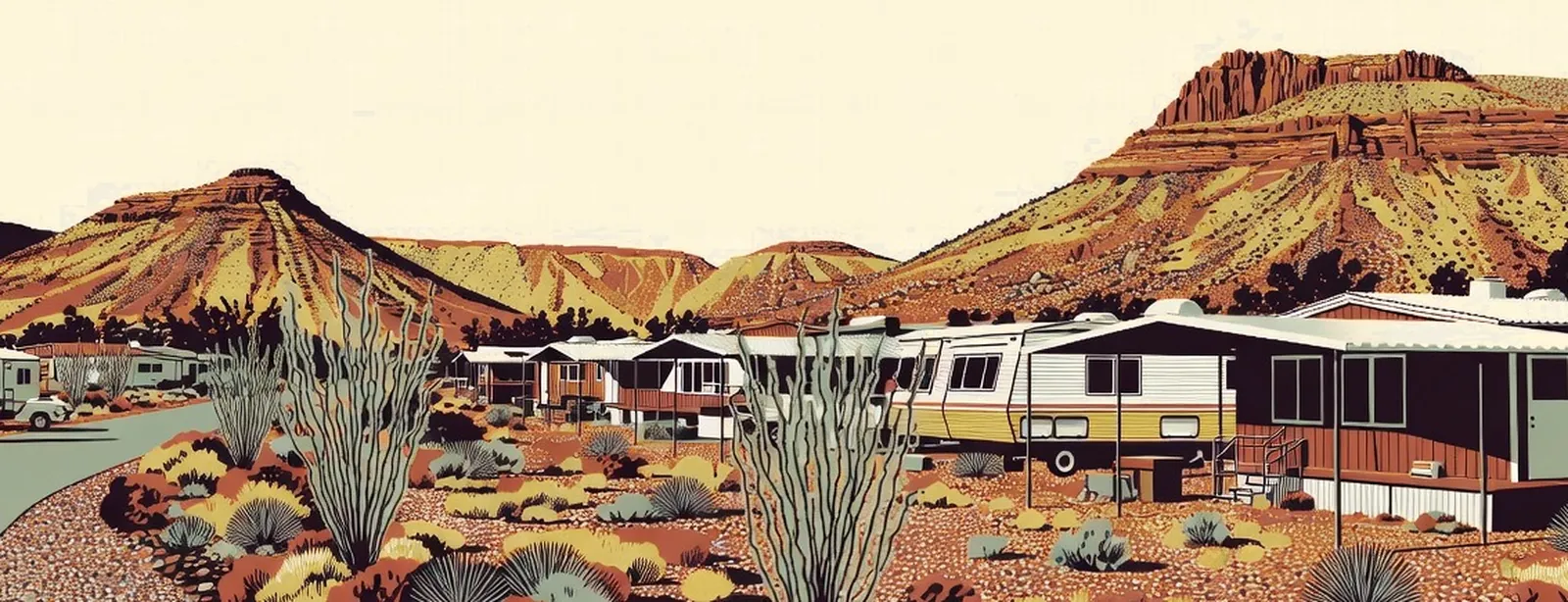 Park model homes and motorhomes below the desert foothills near Yuma